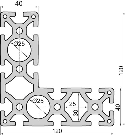 Angle Aluminium profile 40x120/120